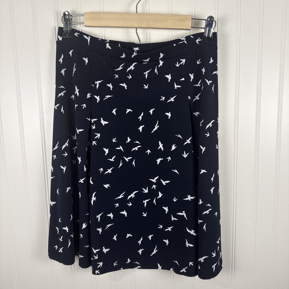 Gilli Navy Black (Ink?) Medium Bird Print Knit A Line Skirt Knee Length office